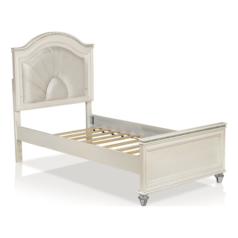 Jisoo Full Size Bed-Pearl White Upholstery-Radial Arch Headboard