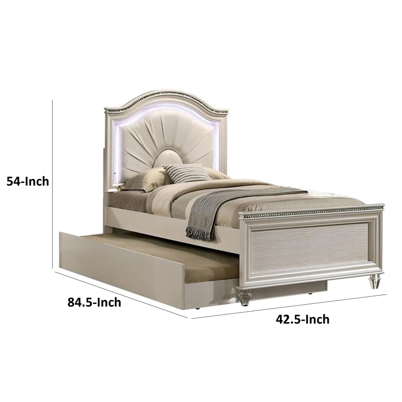 Jisoo Twin Size Bed-Pearl White Upholstery-Radial Arch Headboard