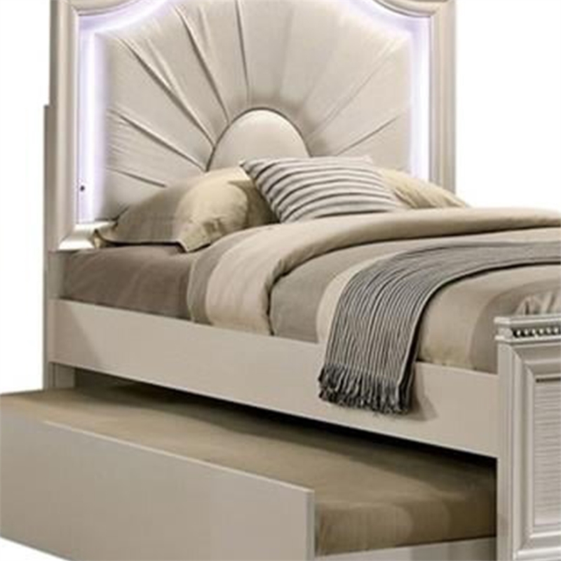 Jisoo Twin Size Bed-Pearl White Upholstery-Radial Arch Headboard