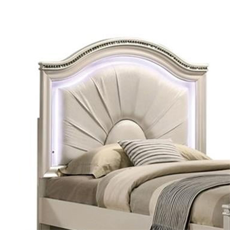 Jisoo Twin Size Bed-Pearl White Upholstery-Radial Arch Headboard