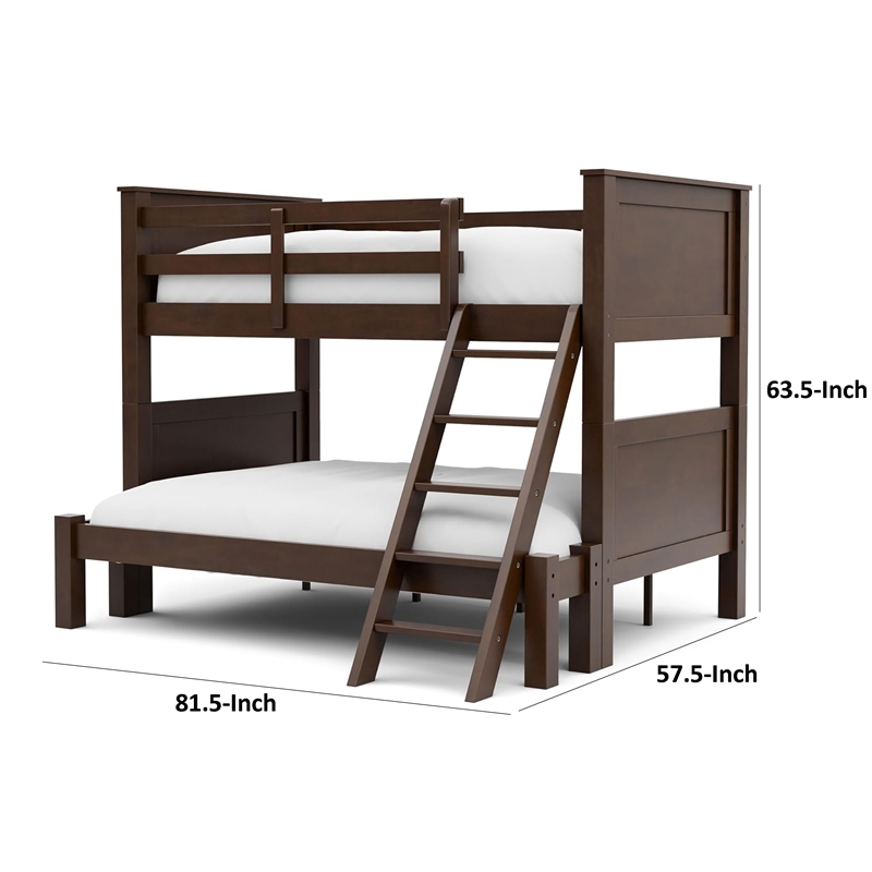 Zedy Twin over Full Bunk Bed with Ladder and Guardrails-Walnut Brown