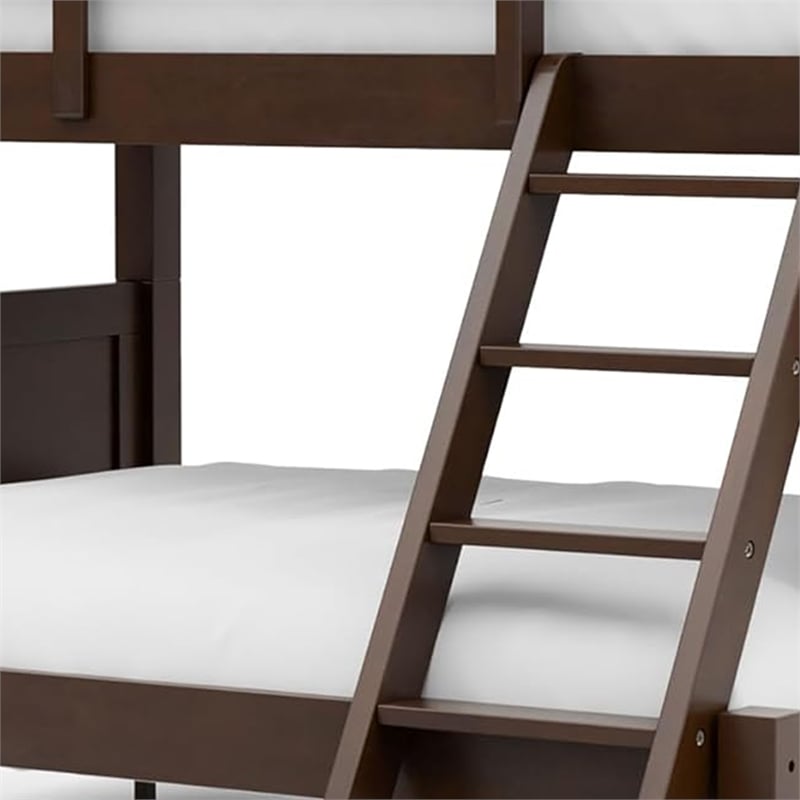 Zedy Twin over Full Bunk Bed with Ladder and Guardrails-Walnut Brown