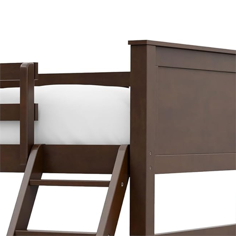 Zedy Twin over Full Bunk Bed with Ladder and Guardrails-Walnut Brown