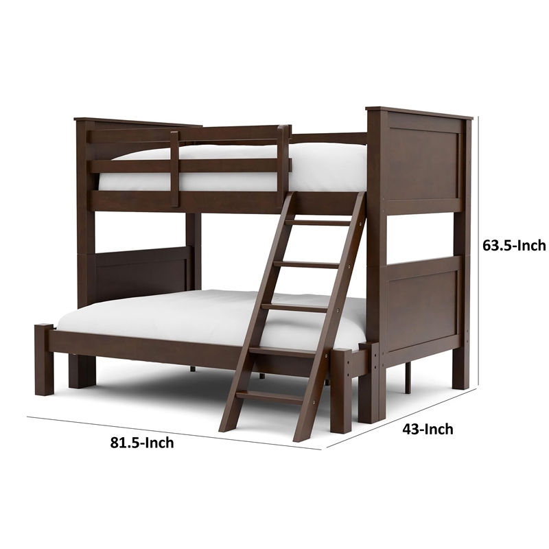 Zedy Twin over Twin Bunk Bed-Ladder and Guardrails-Walnut Brown Wood