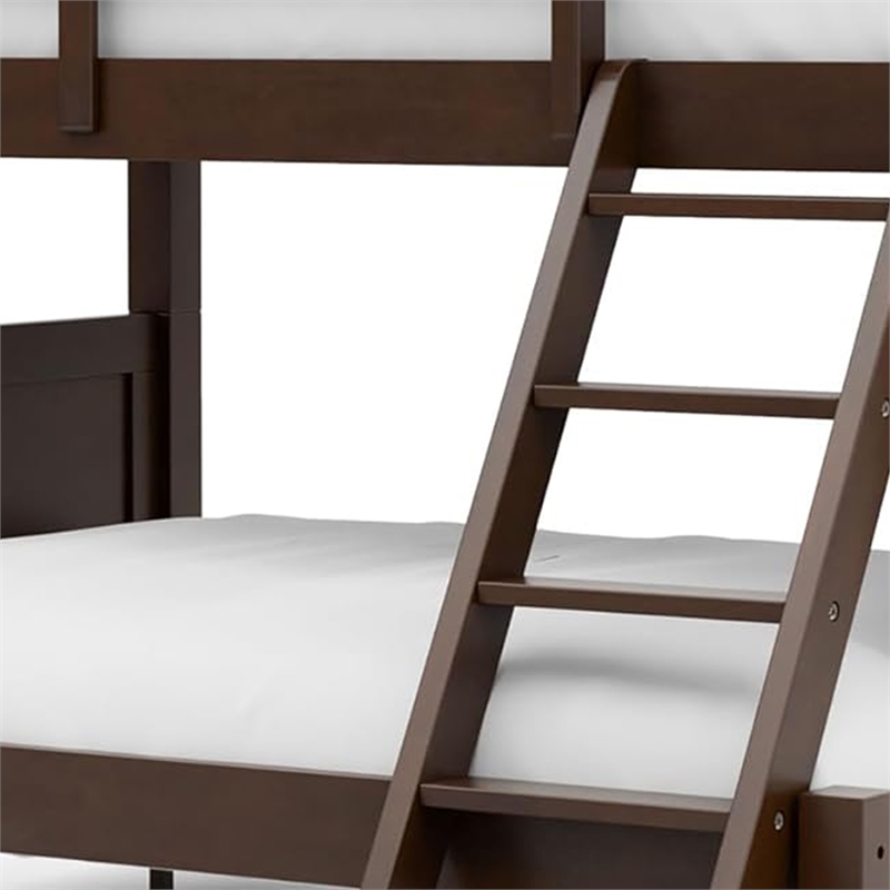 Zedy Twin over Twin Bunk Bed-Ladder and Guardrails-Walnut Brown Wood