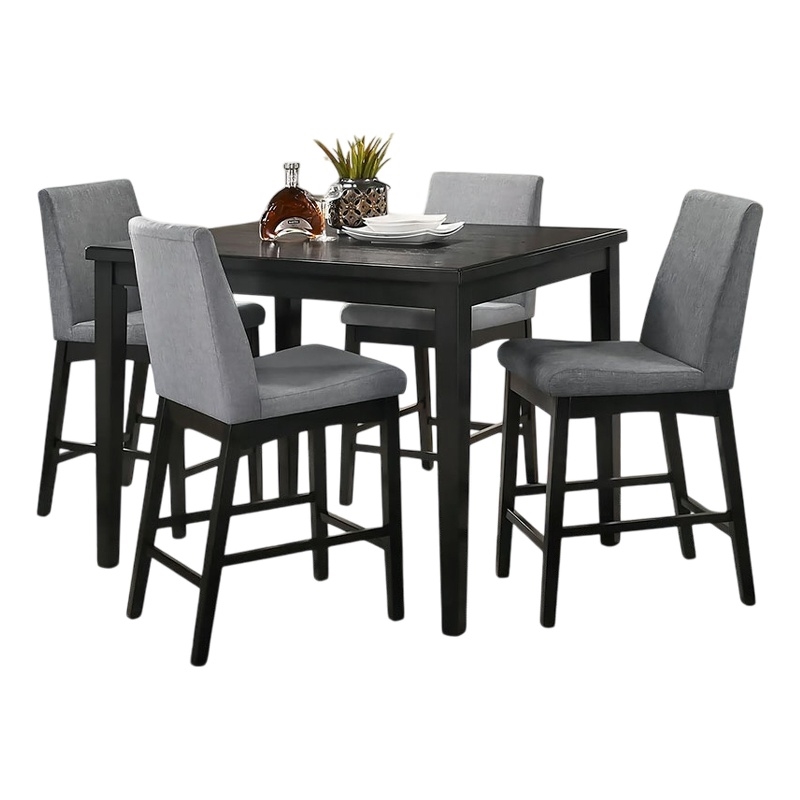 Heni 5pc Counter Table and 4 Chair Set-Gray Padded-Dark Walnut Brown
