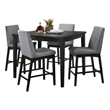 Heni 5pc Counter Table and 4 Chair Set-Gray Padded-Dark Walnut Brown
