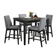 Heni 5pc Counter Table and 4 Chair Set-Gray Padded-Dark Walnut Brown