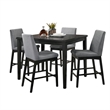 Heni 5pc Counter Table and 4 Chair Set-Gray Padded-Dark Walnut Brown