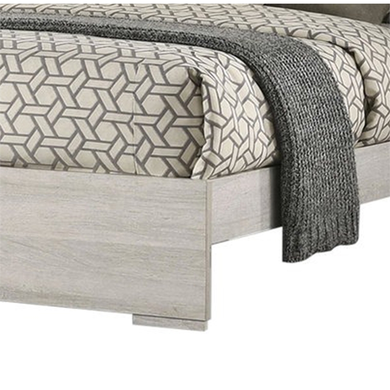 Nomi Queen Size Bed w LED on Headboard-Antique White Wash Finsih