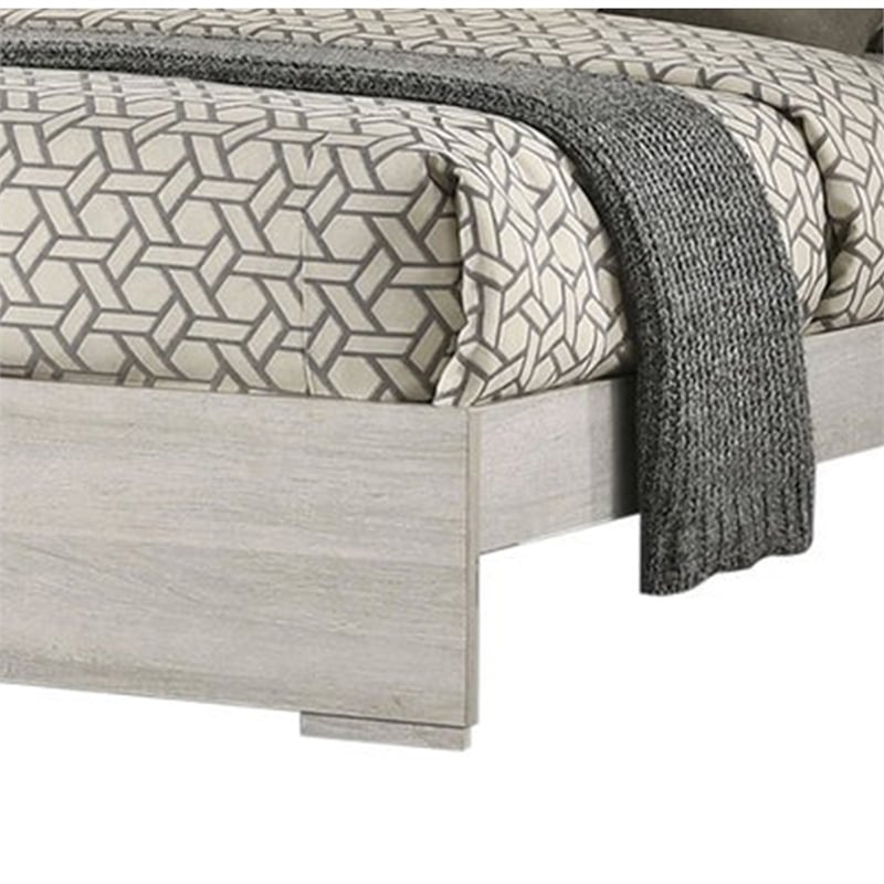 Nomi Queen Size Bed w LED on Headboard-Antique White Wash Finsih