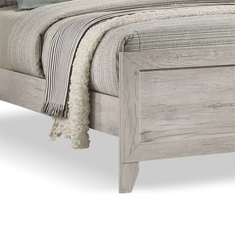 Miot Queen Size Bed w Headboard Shelves-Weathered White Wash Tone
