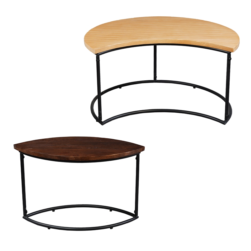 35 Inch 2 Piece Coffee Table - 2 Tone Mango Wood Top In Natural Brown and Walnut