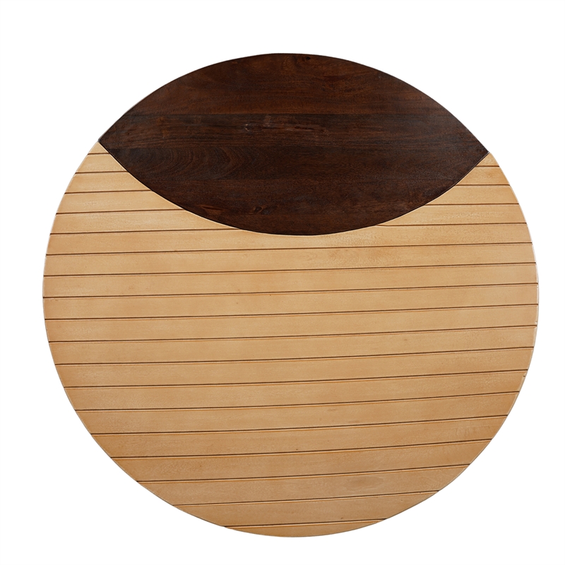 35 Inch 2 Piece Coffee Table - 2 Tone Mango Wood Top In Natural Brown and Walnut