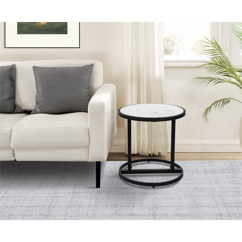 Beri 18 Inch Side End Table- Classic Slim Black Iron Frame
