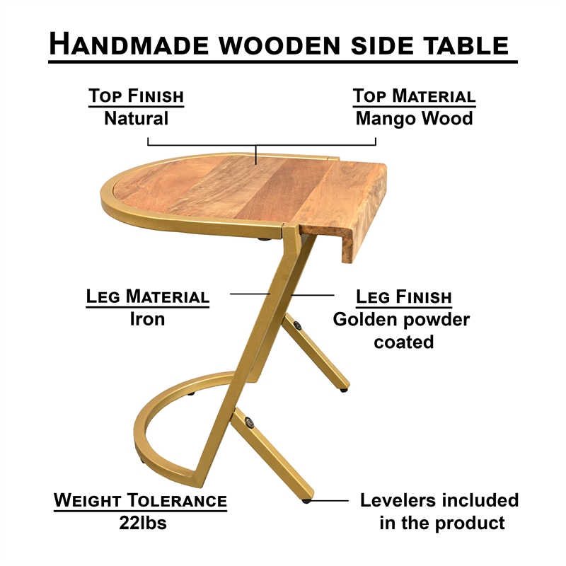 17 Inch Side End C Table- Iron Gold Angled Frame