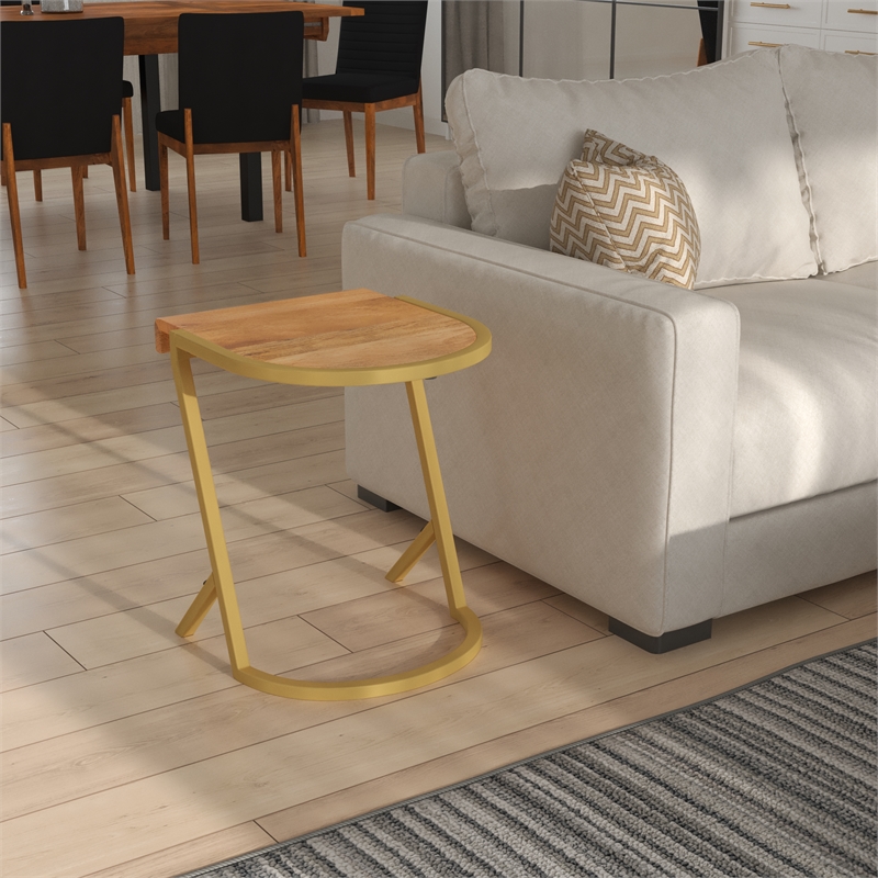 17 Inch Side End C Table- Iron Gold Angled Frame