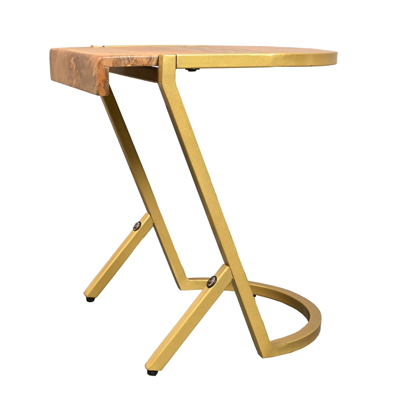 17 Inch Side End C Table- Iron Gold Angled Frame