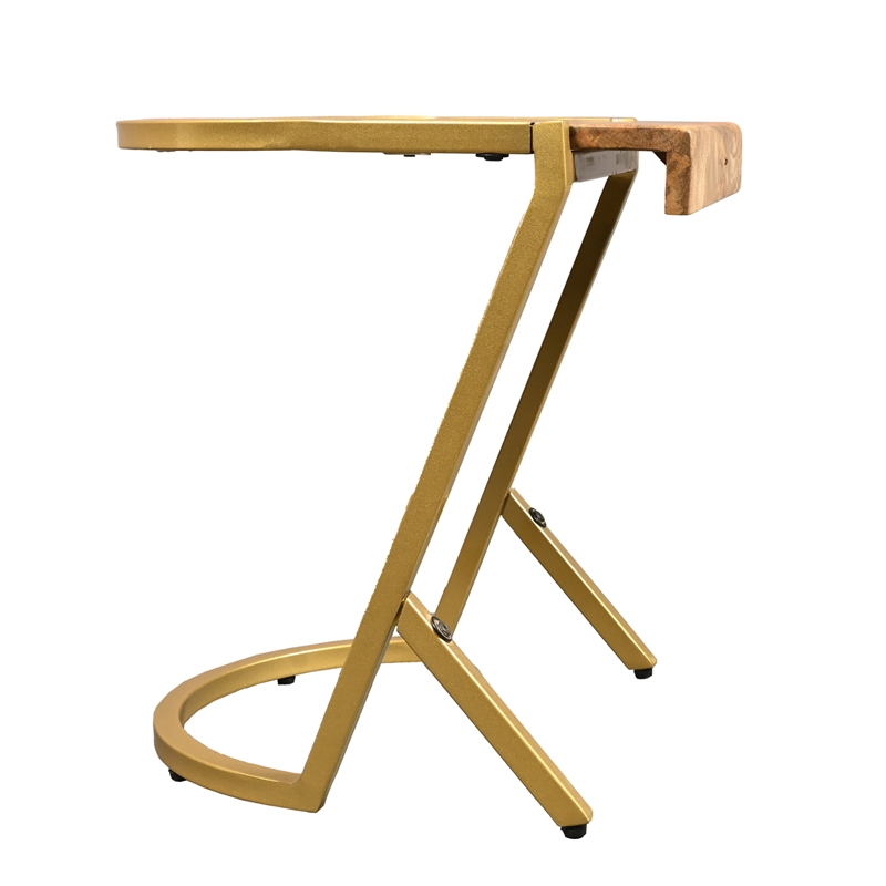 17 Inch Side End C Table- Iron Gold Angled Frame