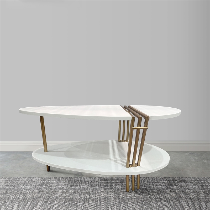 36 Inch Modern Coffee Table-White Mango Wood With Antique Brass