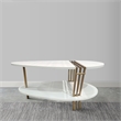 36 Inch Modern Coffee Table-White Mango Wood With Antique Brass