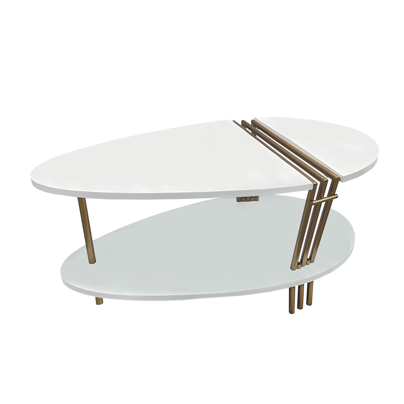36 Inch Modern Coffee Table-White Mango Wood With Antique Brass