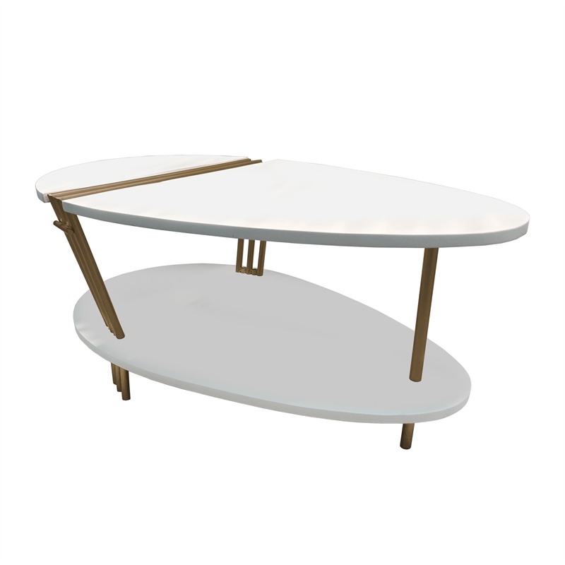 36 Inch Modern Coffee Table-White Mango Wood With Antique Brass