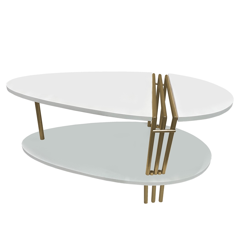 36 Inch Modern Coffee Table-White Mango Wood With Antique Brass