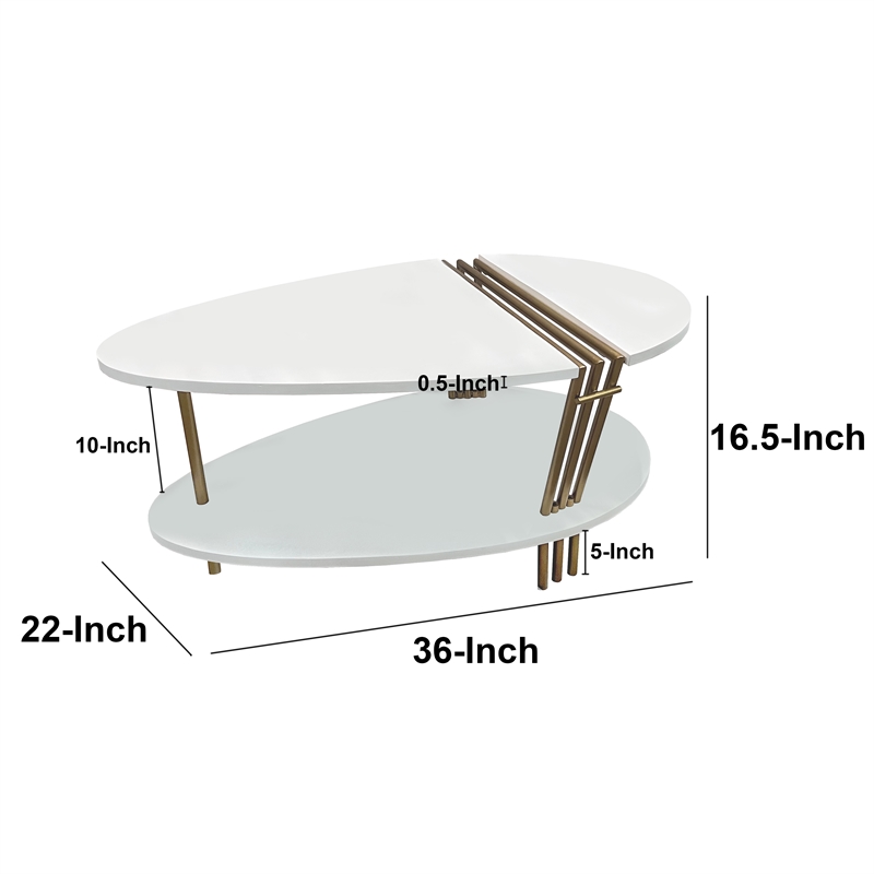 36 Inch Modern Coffee Table-White Mango Wood With Antique Brass