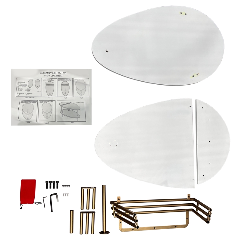 36 Inch Modern Coffee Table-White Mango Wood With Antique Brass