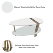 36 Inch Modern Coffee Table-White Mango Wood With Antique Brass