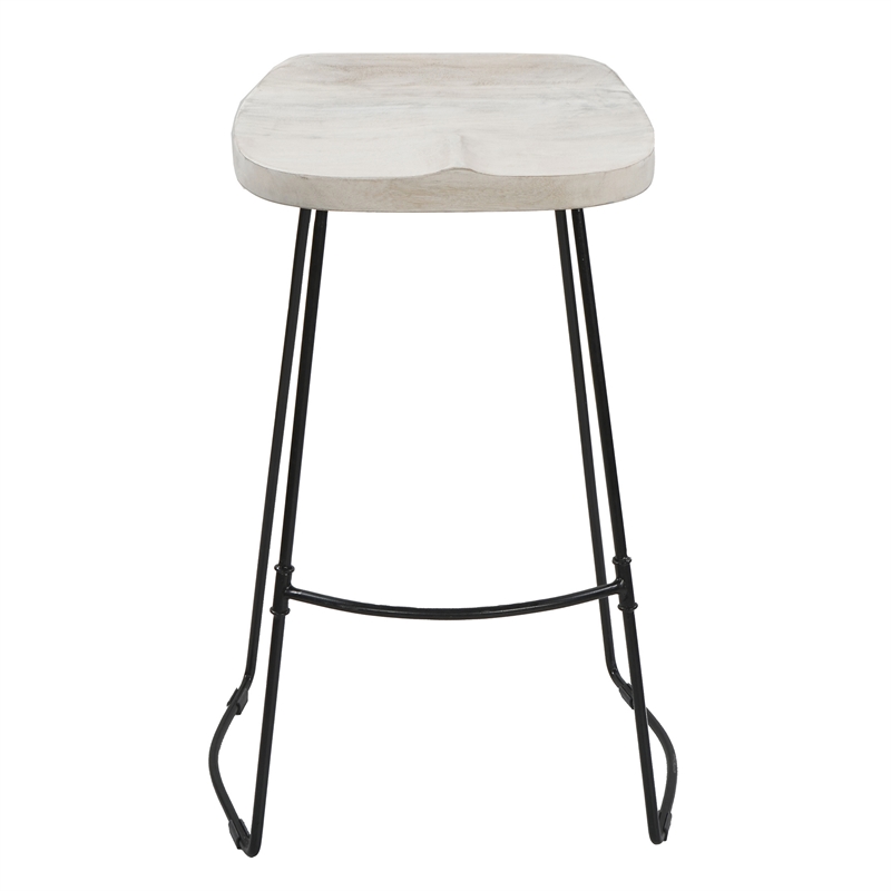 Tiva 30 Inch Handcrafted Backless Barstool-Black Metal Base