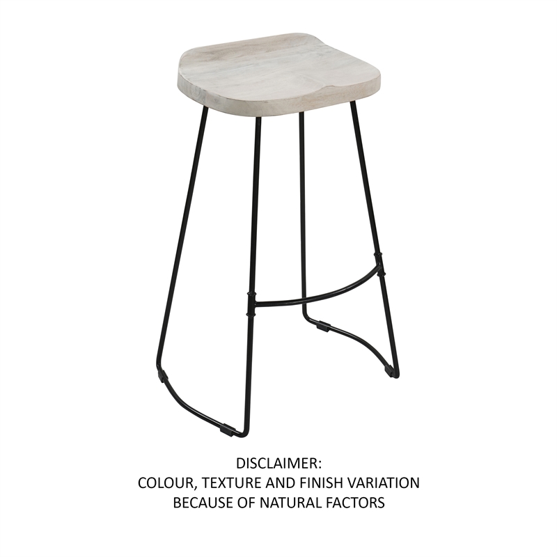 Tiva 30 Inch Handcrafted Backless Barstool-Black Metal Base