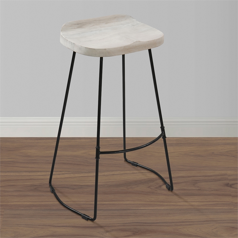 Tiva 30 Inch Handcrafted Backless Barstool-Black Metal Base
