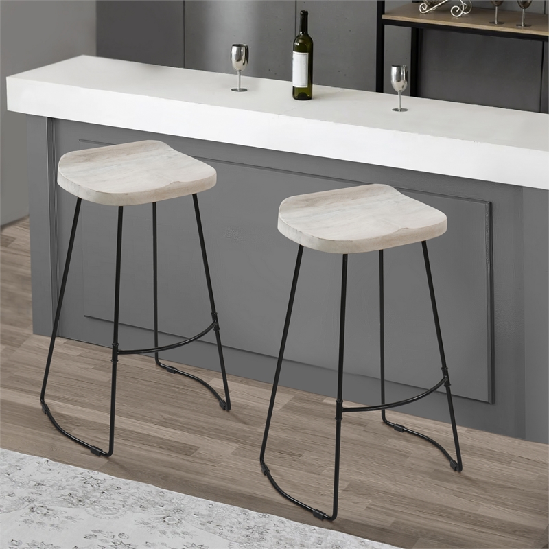 Tiva 30 Inch Handcrafted Backless Barstool-Black Metal Base