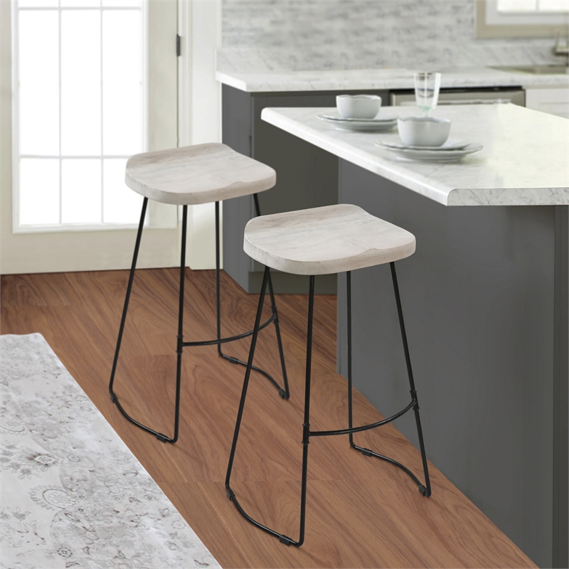 Tiva 30 Inch Handcrafted Backless Barstool-Black Metal Base