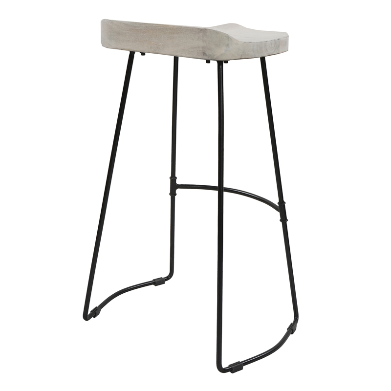 Tiva 30 Inch Handcrafted Backless Barstool-Black Metal Base
