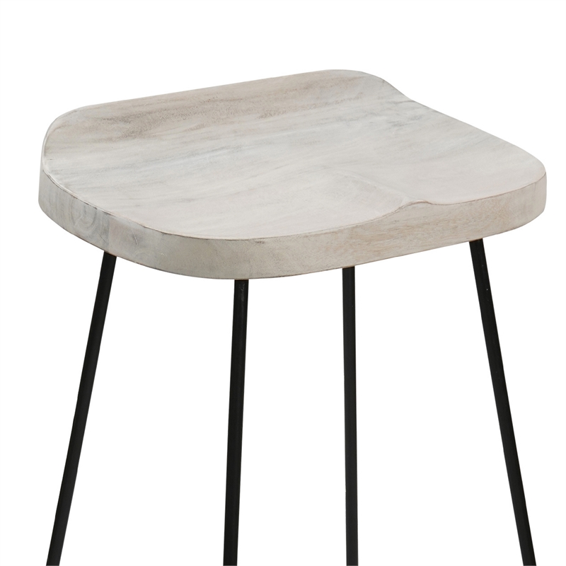 Tiva 30 Inch Handcrafted Backless Barstool-Black Metal Base