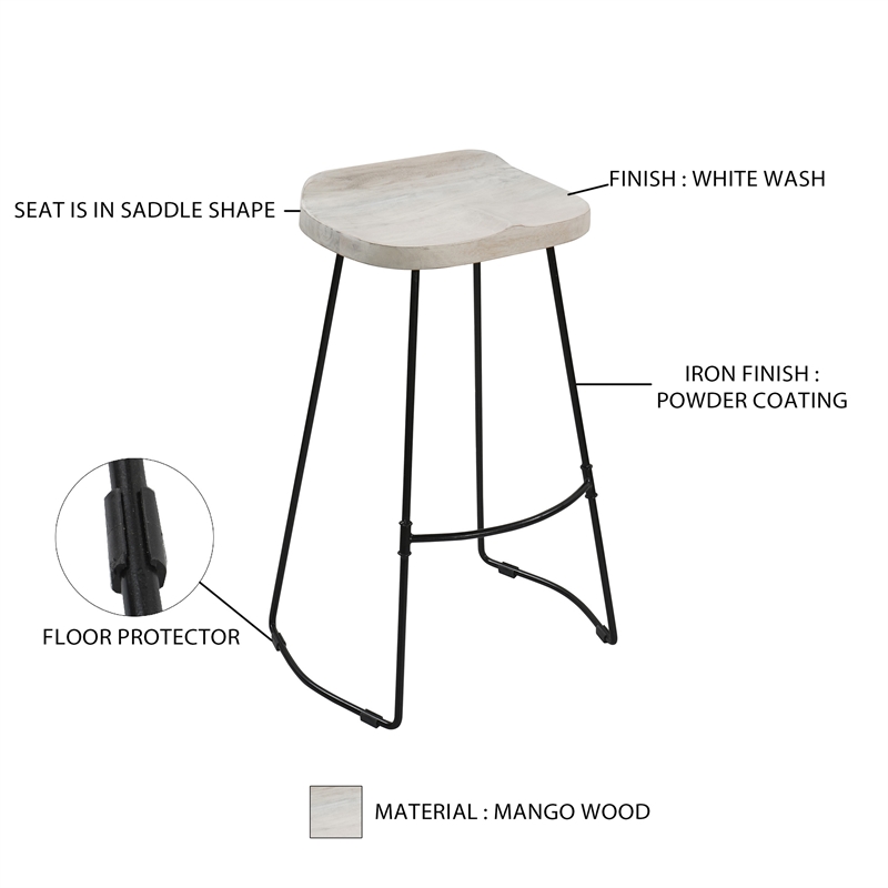 Tiva 30 Inch Handcrafted Backless Barstool-Black Metal Base
