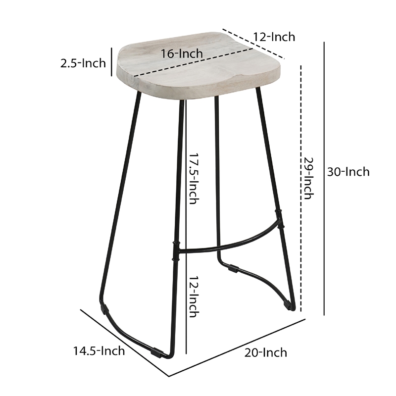 Tiva 30 Inch Handcrafted Backless Barstool-Black Metal Base