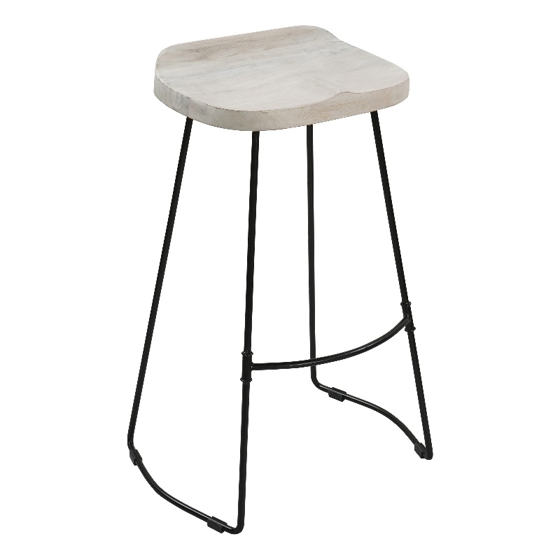 Tiva 30 Inch Handcrafted Backless Barstool-Black Metal Base