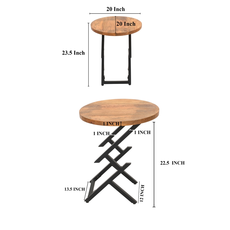 23 Inch Side End Table- Modern Black Angled Iron Legs