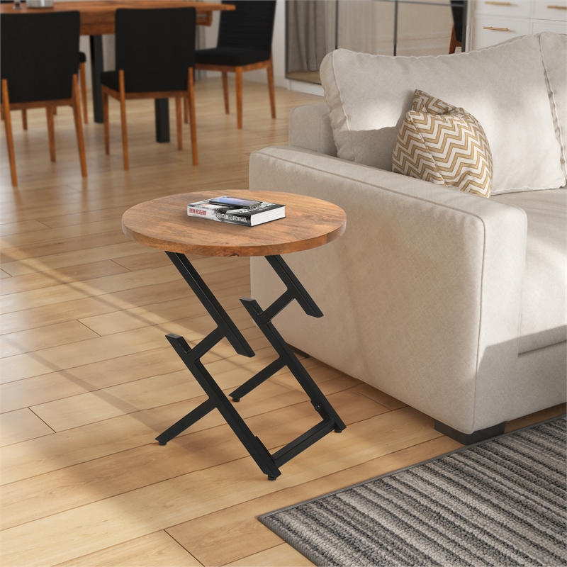23 Inch Side End Table- Modern Black Angled Iron Legs