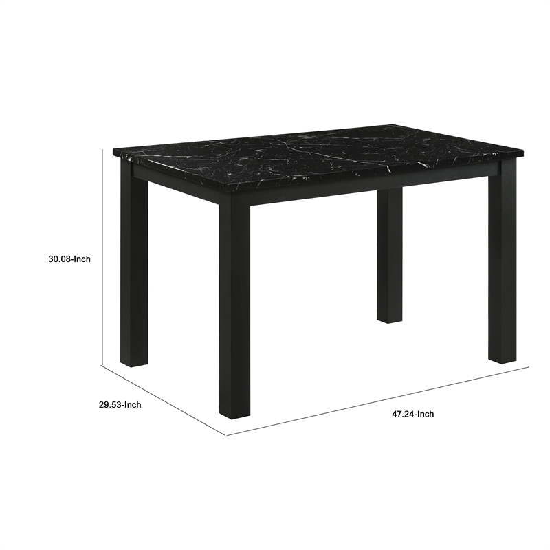 Syon Dining Table-47 Inch Black Faux Marble Top-Black Wood Legs