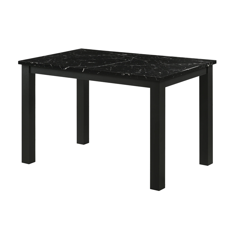 Syon Dining Table-47 Inch Black Faux Marble Top-Black Wood Legs