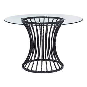 Ticy Dining Table-48 Inch Round Glass Top-Black Iron Cagelike Base