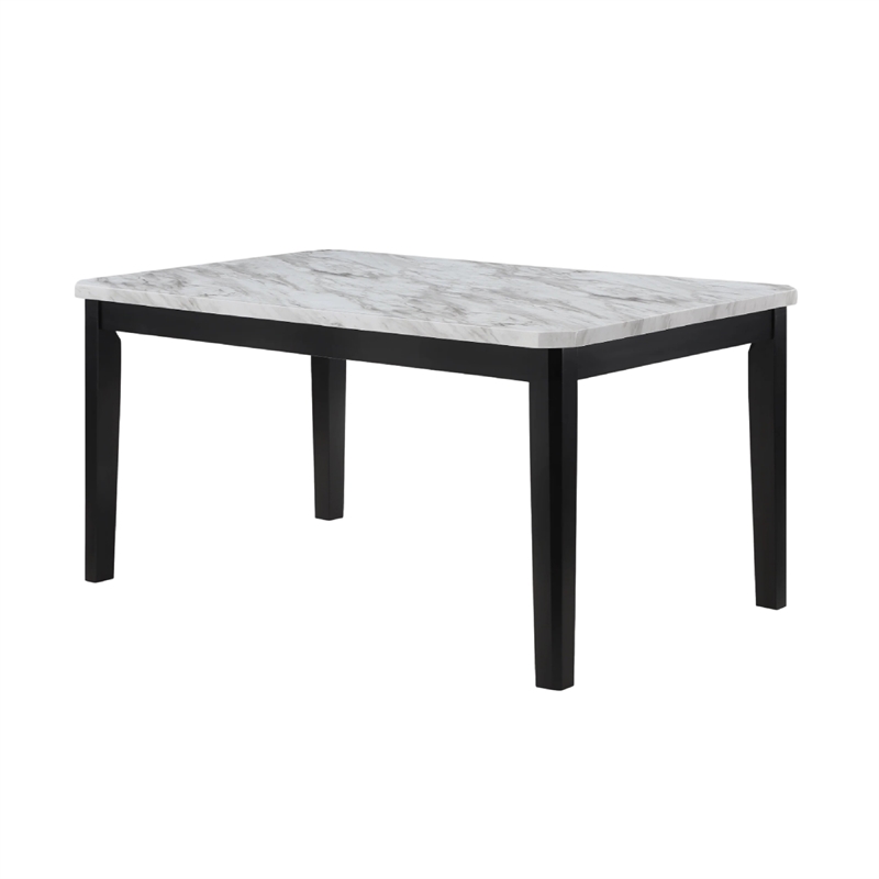 Pazy Dining Table-64 Inch White Faux Marble Top-Black Tapered Legs
