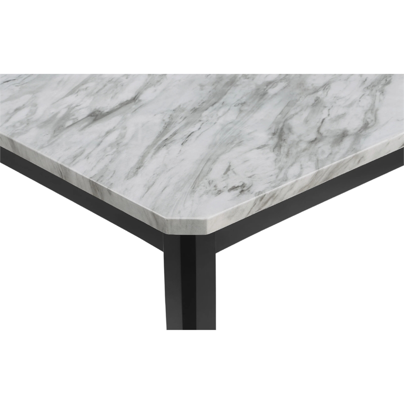 Pazy Dining Table-64 Inch White Faux Marble Top-Black Tapered Legs