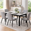 Pazy Dining Table-64 Inch White Faux Marble Top-Black Tapered Legs