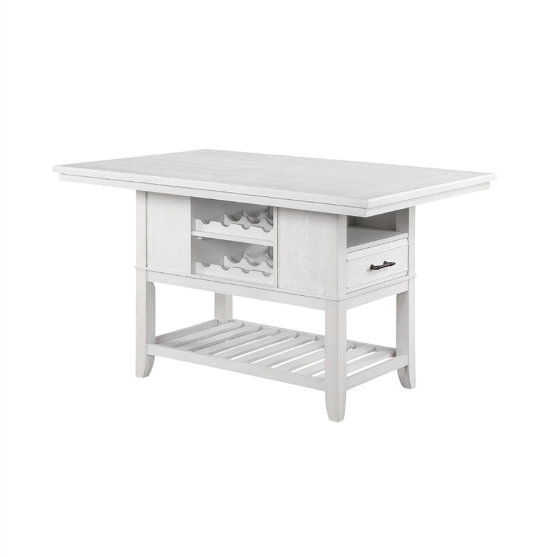 Weny Counter Height Table-60 Inch White Faux Marble Top-Open Shelf